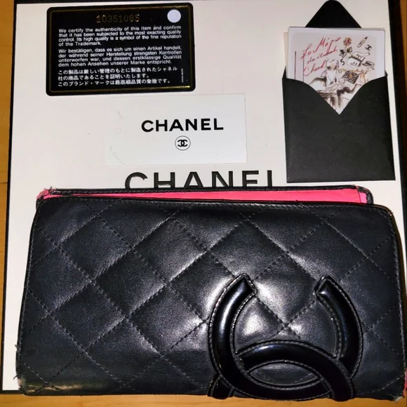 π1daySALE! CHANEL Cambon Quilted Long Wallet black hot pink - Picture 1 of 11